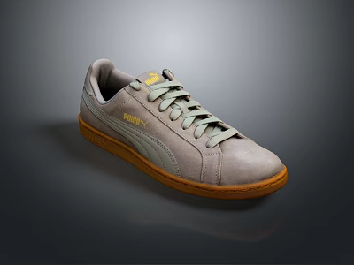 Gray Suede Casual Shoes With Brown Sole And Brand Logo Design For Daily Wear 3d model