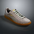 Gray Suede Casual Shoes With Brown Sole And Brand Logo Design For Daily Wear