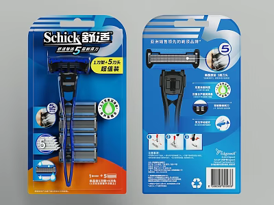 Schick Razor Product Packaging With 5 Blade Refills And Details 3d model