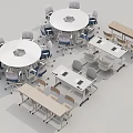 Modern Office Furniture Setup With Round And Rectangular Tables And Comfortable Chairs 3d model