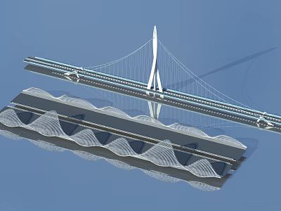 Modern Cable Stayed Bridge Design With Tall Tower And Wave Shaped Structure 3d model