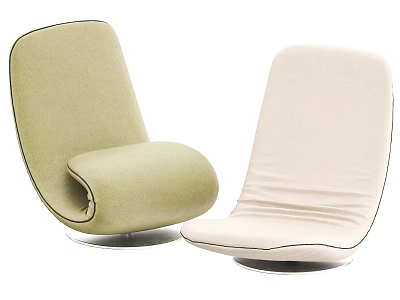 Modern Light Green And Beige Leisure Chairs With Curved Backrest And Round Base 3d model