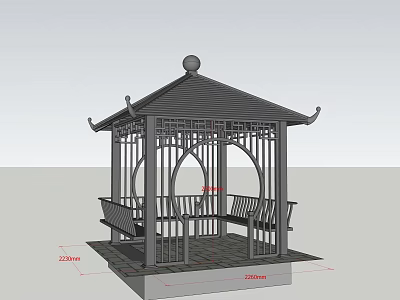 Traditional Chinese Metal Pavilion With Square Base Open Frame Benches And Decorative Top 3d model