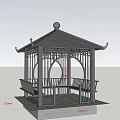 Traditional Chinese Metal Pavilion With Square Base Open Frame Benches And Decorative Top