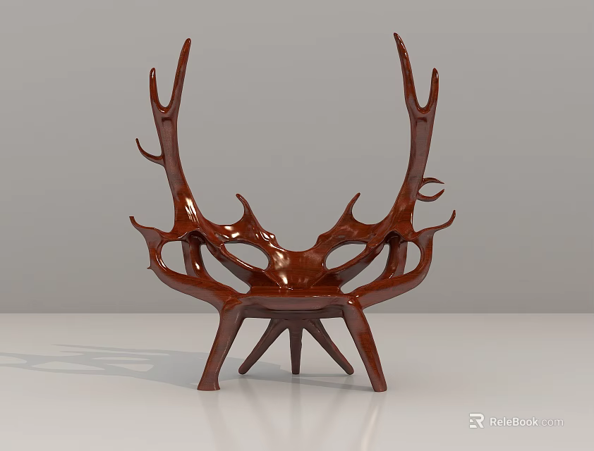 Brown Single Chair Featuring Antler Inspired Creative Design For Modern Spaces 3d model