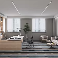 Modern Office Interior Design With Wooden Desk Office Chair Sofa Coffee Table And Potted Plant