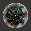 Decorative Christmas Tree With Green Branches Star Top Red Ribbons And Ornaments