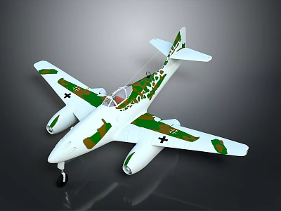 White Model Airplane With Green Brown Camouflage Twin Engine And Cross Insignia Design 3d model