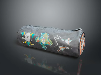 Gray Pencil Case With Vibrant Skull Monster And Shark Cartoon Patterns 3d model