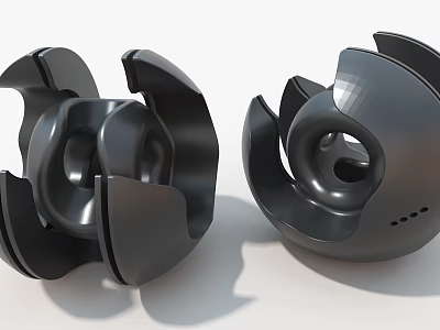 Black Industrial Equipment Featuring Complex Geometric Structure With Hollow Core And Curved Blades 3d model