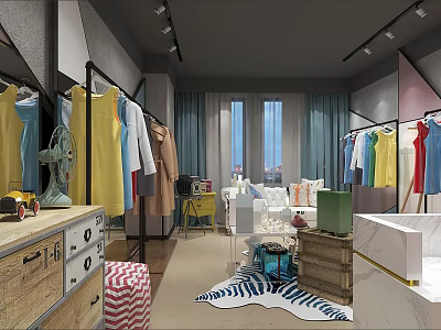 Stylish Modern Clothing Store Interior Design With Neat Garment Display Racks And Cozy Customer Lounge 3d model