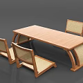 Modern Minimalist Wooden Dining Table Set With Three Rattan Backrest Chairs Natural Color