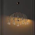 Elegant Modern Hanging Chandelier Featuring Metal Mesh Frame And Crystal Droplets Design