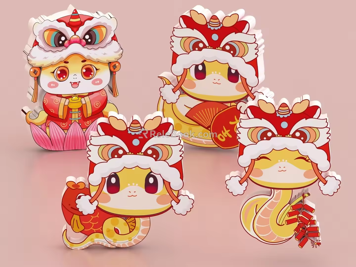 Year of the Snake Beautiful Chen Snake Baby 2025 Heap Head Door to Welcome New Year Spring Festival Year of the Snake Image 3d model