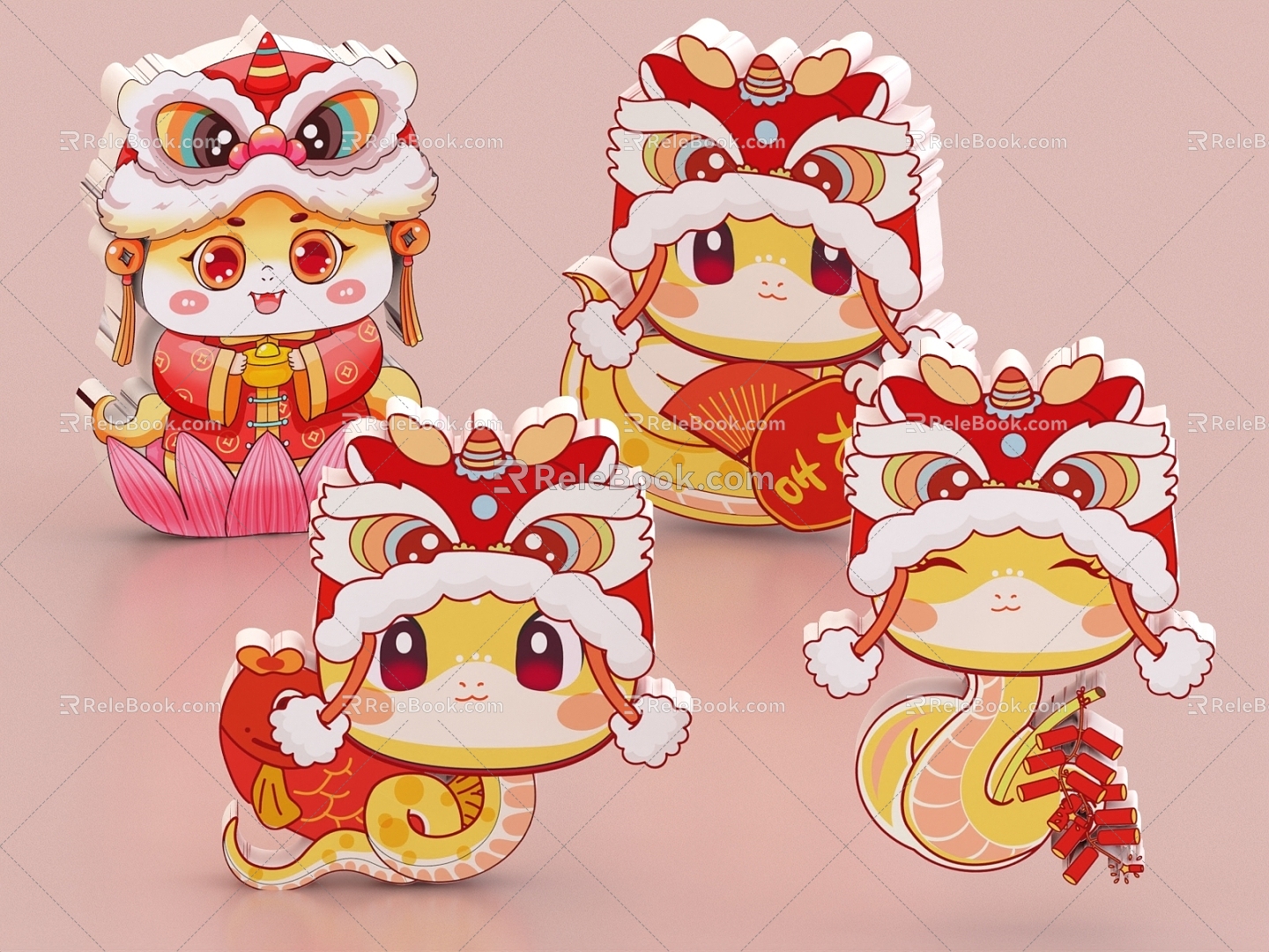 Year of the Snake Beautiful Chen Snake Baby 2025 Heap Head Door to Welcome New Year Spring Festival Year of the Snake Image 3d model