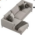 Stylish Gray Sectional Sofa With Soft Fabric Pillows And Matching Ottoman 3d model