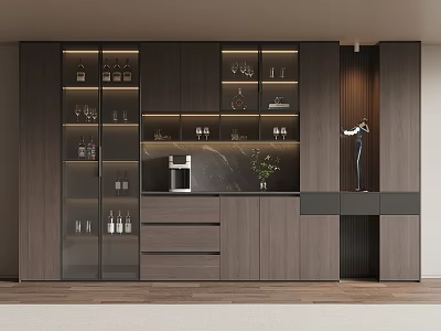 Modern Wine Cabinet Interior Design With Glass Doors Lighting And Wine 3d model