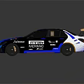 Blue and Black Racing Car with Number 91 Yellow Rear Wing Sponsor Logos
