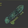 Skateboard Equipment Featuring Unique Design Green Accents And Mechanical Details On Deck And Wheels