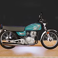 Teal Classic Motorcycle With Black Seat And Metallic Engine On Wooden Floor