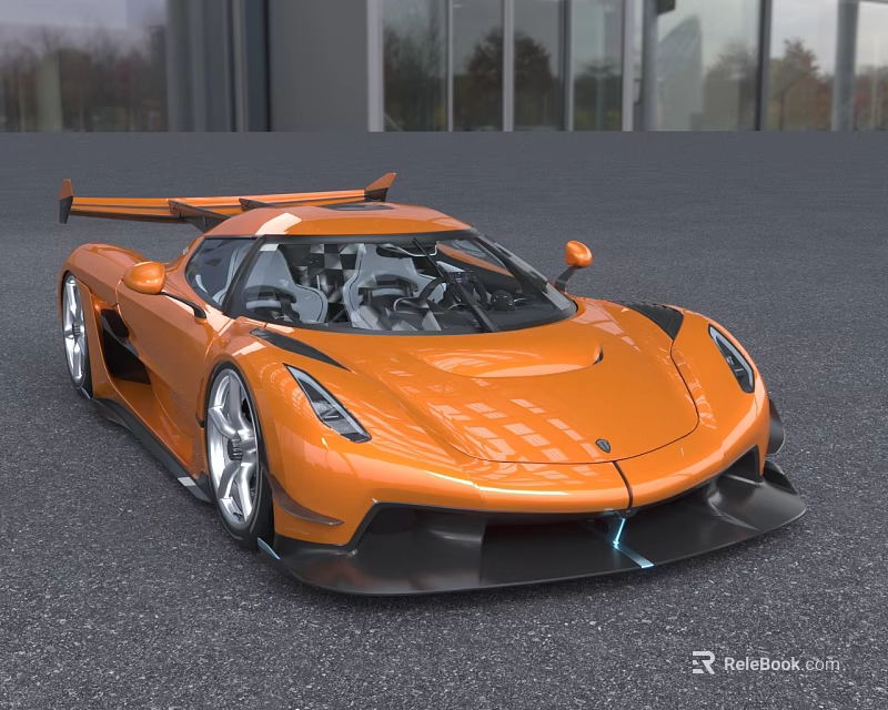 Orange High Performance Sports Car Aerodynamic Body And Rear Wing 3d model 