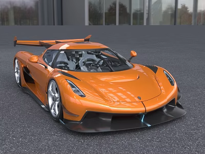 Orange High Performance Sports Car Aerodynamic Body And Rear Wing 3d model