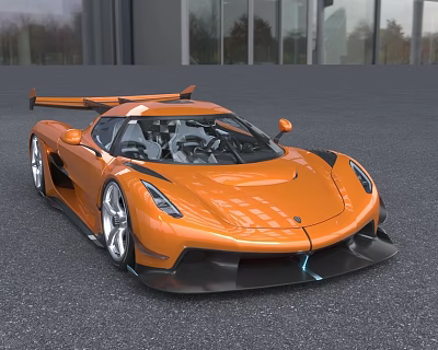 Orange High Performance Sports Car Aerodynamic Body And Rear Wing 3d model