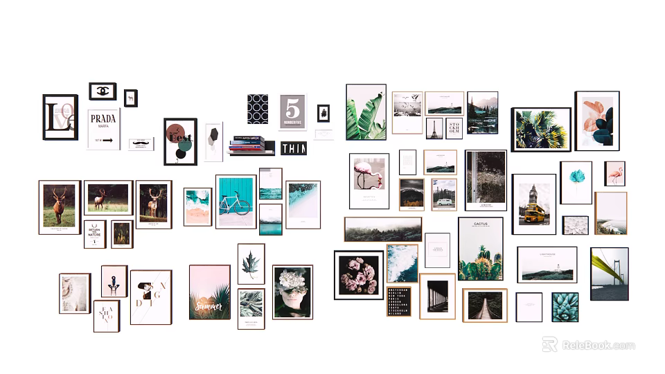 Diverse Wall Art Collection With Nature Scenery Abstract Patterns And Modern Frames 3d model