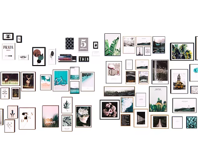 Diverse Wall Art Collection With Nature Scenery Abstract Patterns And Modern Frames 3d model
