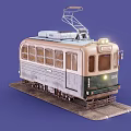 Vintage Green And White Tram With Number 1206 Headlights On And Pantograph