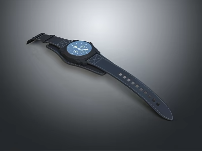 Minimalist Leather Strap Watch With Blue Dial And Gray Gradient Background 3d model