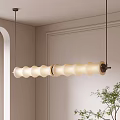 Long Modern Wave Shaped Cream White Pendant Chandelier In Minimalist Living Room Corner