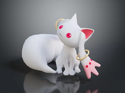 Game Movie Character White Cat With Red Eyes Pink Ears Golden Ring Pink Spotted Accessory 3d model
