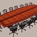Large Wooden Oval Shaped Conference Table With Multiple Ergonomic Office Chairs And Wheels