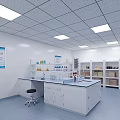Modern Laboratory Interior With Lab Bench Storage Cabinets And Blue Notice Board 3d model