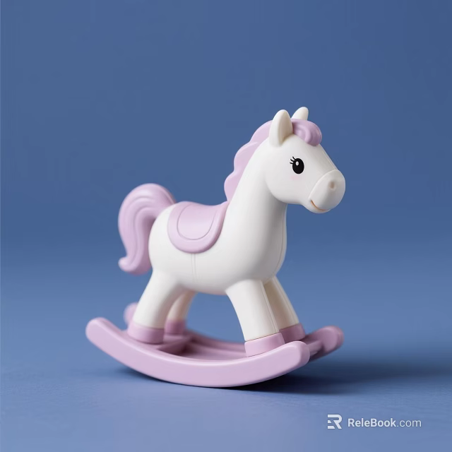 Cute White Pink Rocking Horse Decorative Ornament Set for Home Decor 3d model 