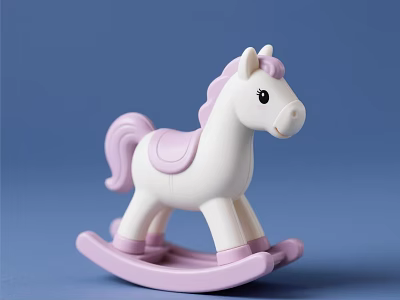 Cute White Pink Rocking Horse Decorative Ornament Set for Home Decor 3d model