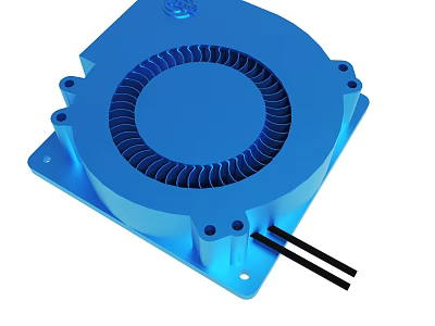 Blue Circular Cooling Fan Device with Metal Base and Black Connecting Wires 3d model