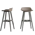 Modern Brown Leather Seat Bar Stools With Ergonomic Backrest And Gray Wooden Legs