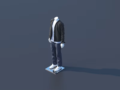 Mannequin Wearing Black Jacket White T-shirt Dark Pants White Shoes On Platform With Dark Background 3d model