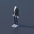 Mannequin Wearing Black Jacket White T-shirt Dark Pants White Shoes On Platform With Dark Background