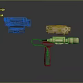 Tactical Gear Components With Black Scope Golden Device And Brown Accessory