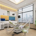 Modern Dental Clinic Interior With Dental Chair Medical Equipment Large Windows And Sofa