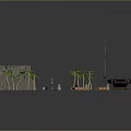 Realistic Military Base Model With Tall Towers Palm Trees And Armored Vehicles