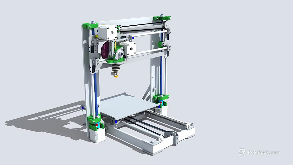 Advanced Industrial 3D Printer with Green White Frame Blue Support Rods and Precision Worktable 3d model 