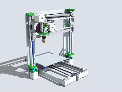 Advanced Industrial 3D Printer with Green White Frame Blue Support Rods and Precision Worktable 3d model