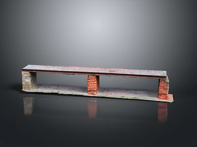 Simple Decorative Bench With Red Bricks And Concrete On Gray Background With Reflection 3d model