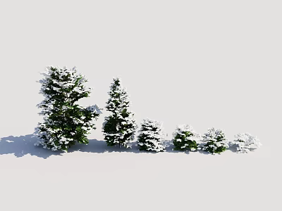 Snow Covered Shrubs of Various Sizes Arranged on Light Background with Soft Shadows 3d model