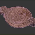 Ancient Ceramic Artifact With Carved Patterns Two Holes And Traditional Design