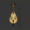 Traditional Chinese Pipa String Instrument With Wooden Stand Decorative Carved Design And Musical Equipment